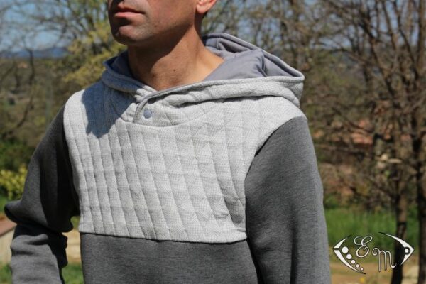 aconit patron homme etoffe malicieuse couture sous pull sweat jersey moleton col marin capuche plis