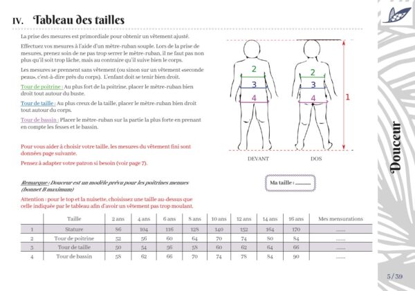 Douceur tableau des tailles Douceur