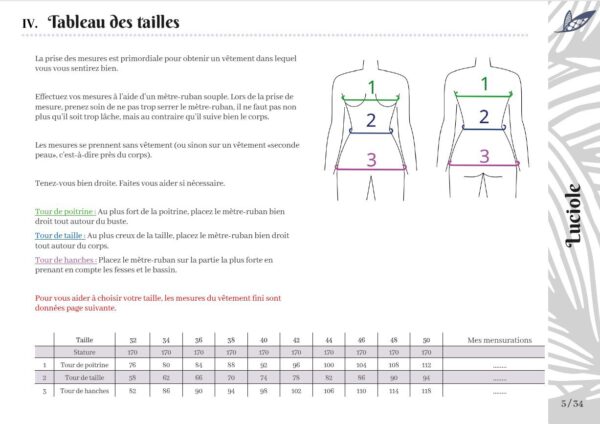 tableau des tailles Luciole Luciole top et nuisette avec empiècements dentelle