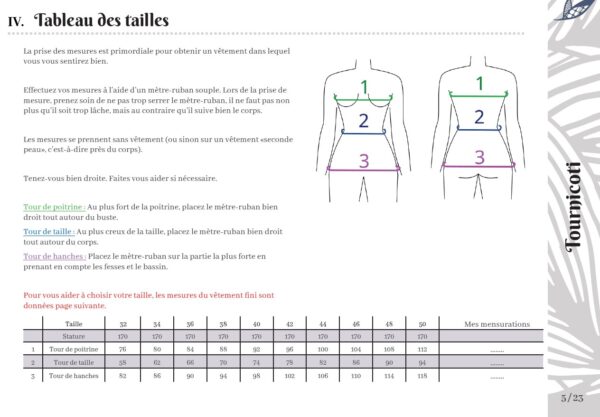 tableau tailles Tournicoti Tournicoti le top drapé